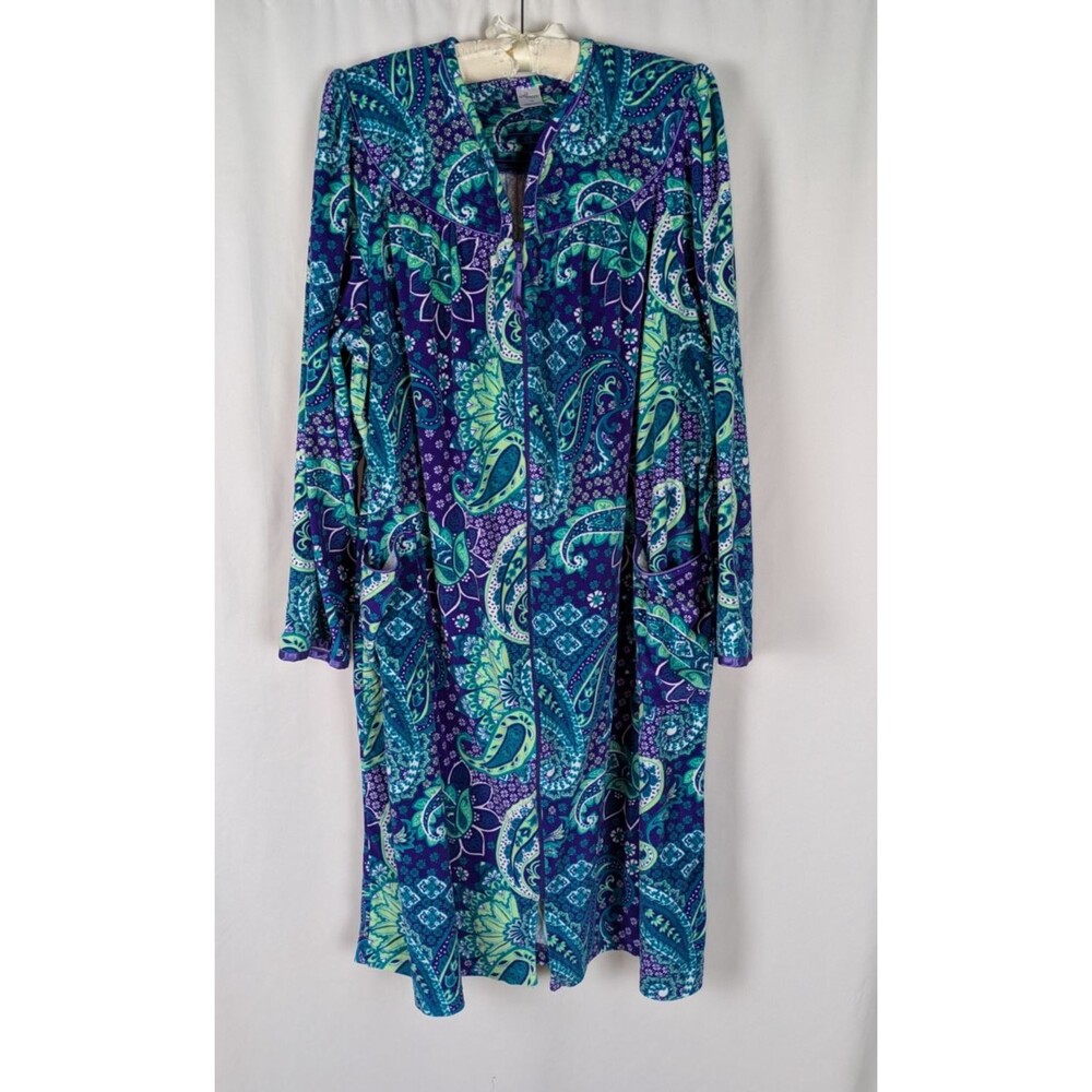 Lissome Lounge Blue Paisley Fleece Full Zip Front Pockets Robe Housecoat 1X